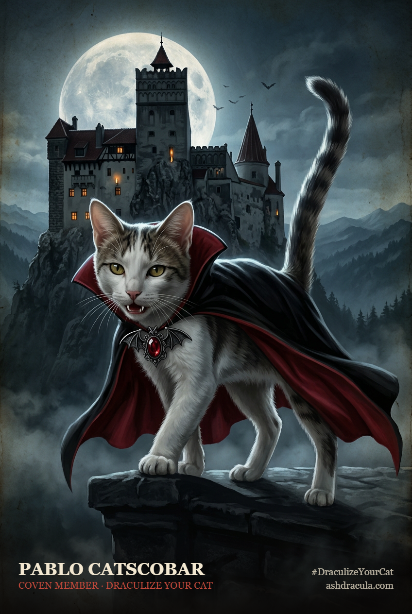 pablo catscobar as a Dracula Cat