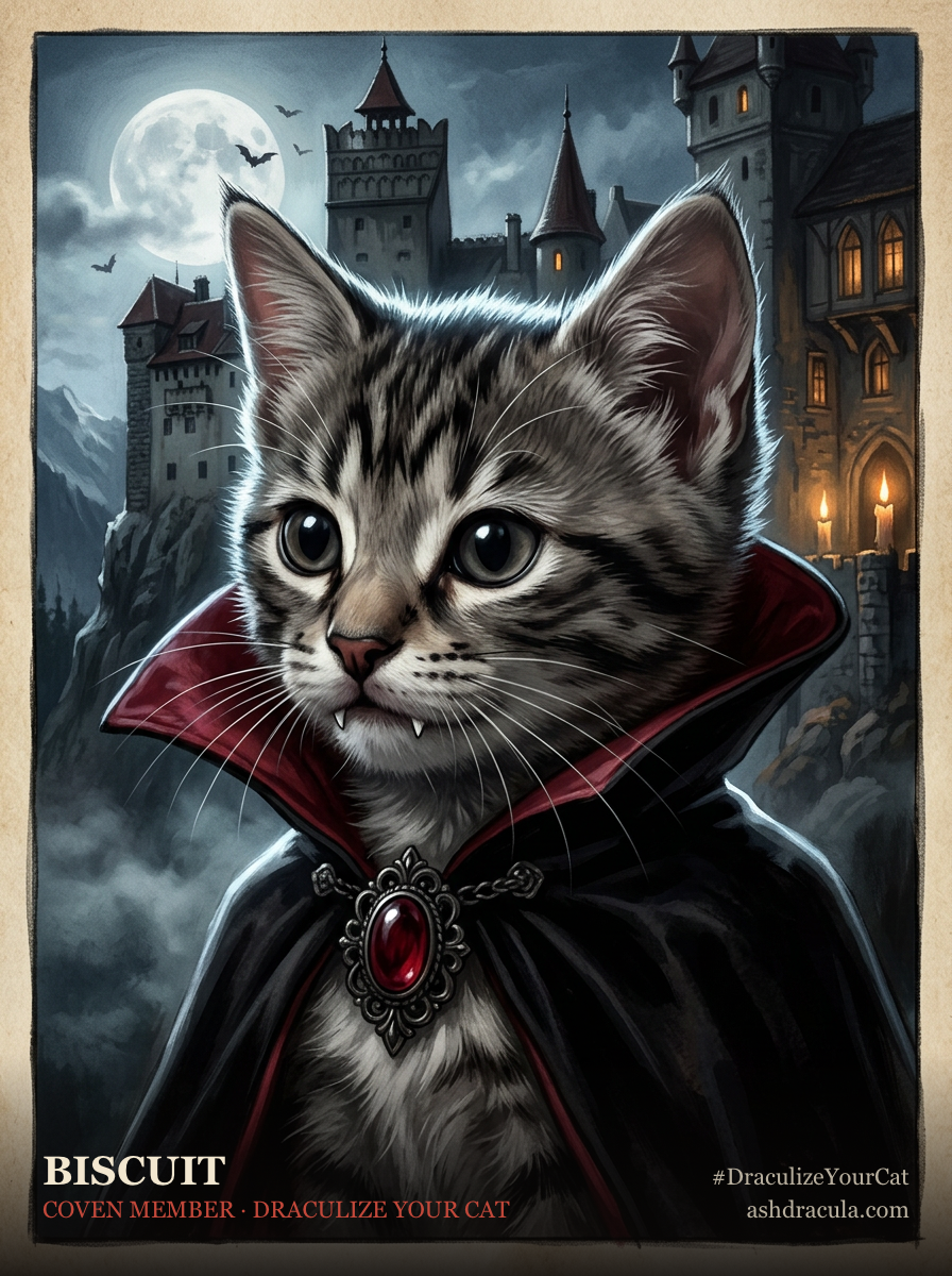 Biscuit as a Dracula Cat
